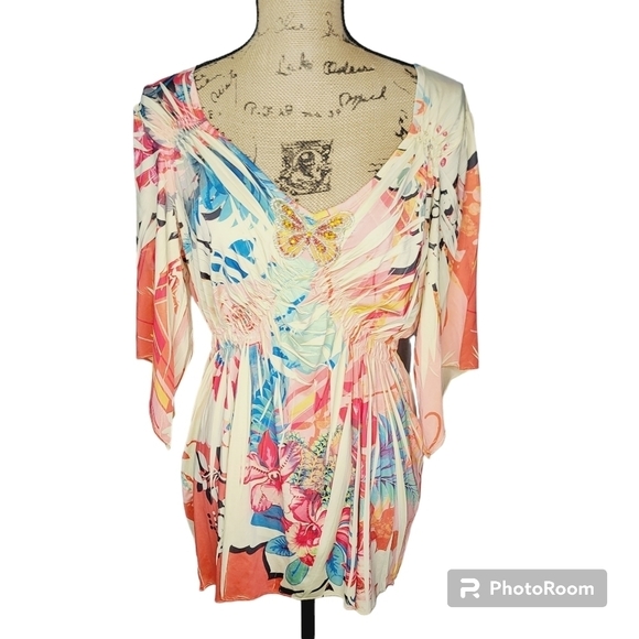 Vintage Y2K Pink Fairycore Butterfly Bell Sleeve Flowy Top Medium - Picture 1 of 16